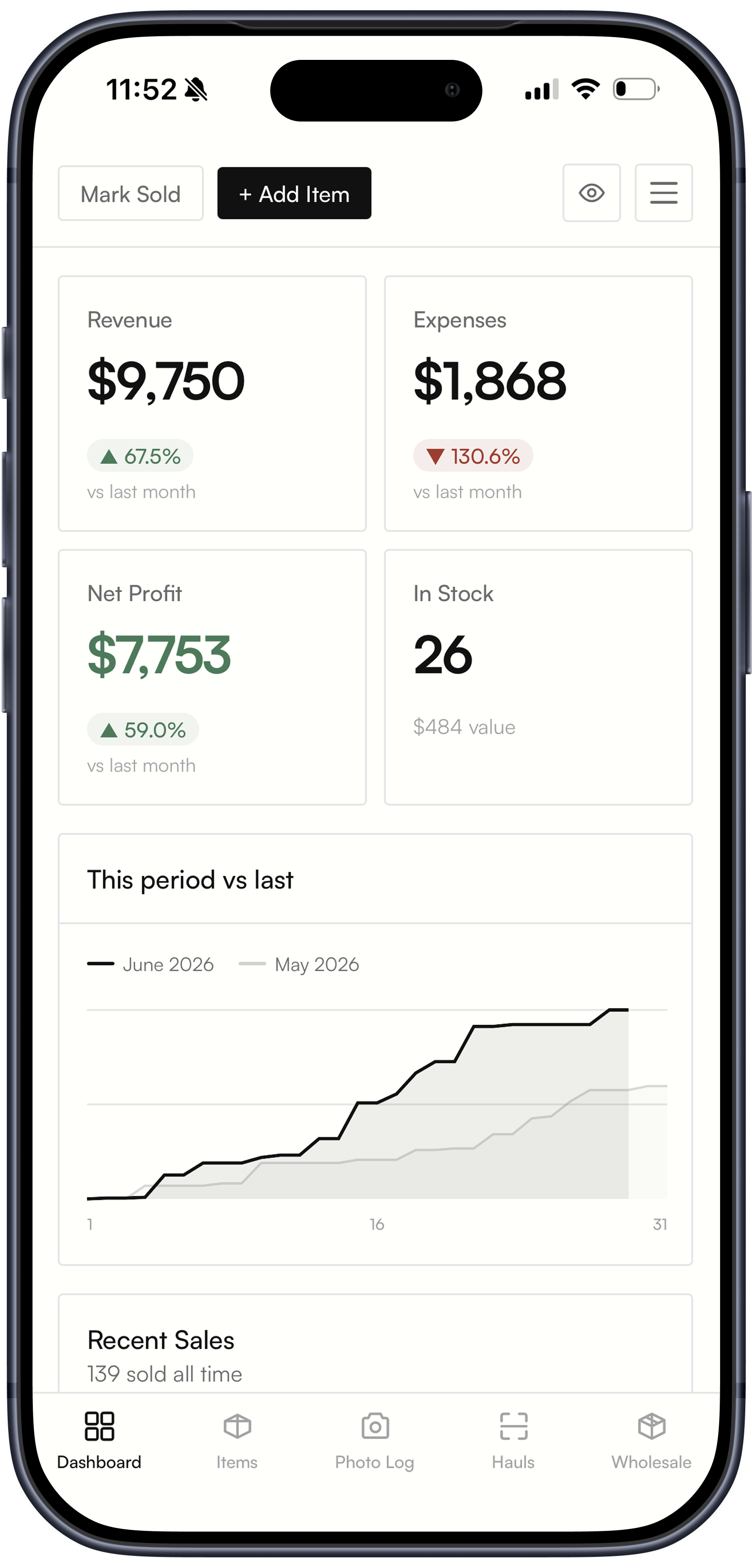 Hauly Dashboard on iPhone